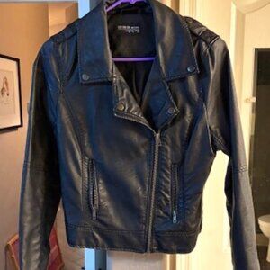 Cotton On Black Moto Faux Leather Jacket, Size US 6 (XS)
